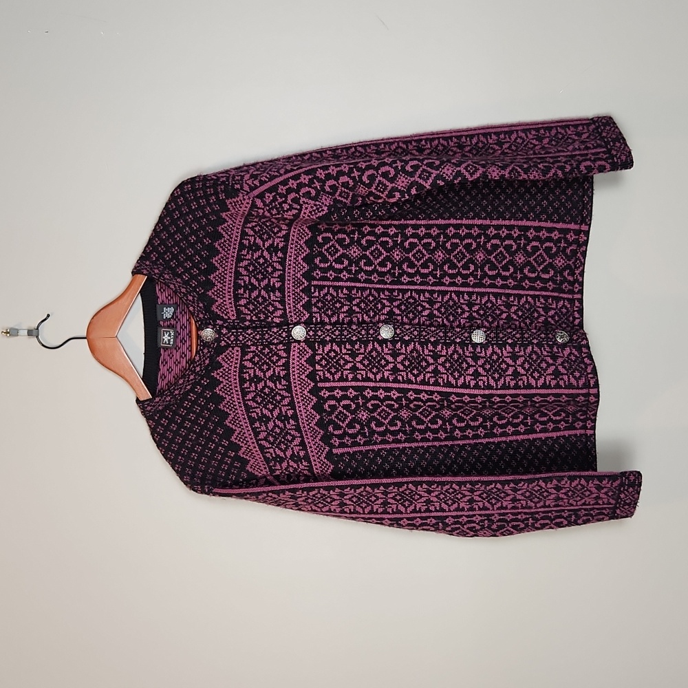 Skyr Black and Purple Fair Isle Print Wool‎ Cardigan Large
